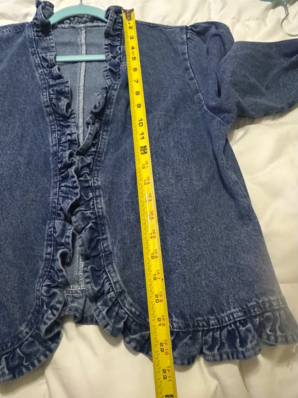 Denim Ruffle Open-Front Jacket - Blue - Picture 2 of 4